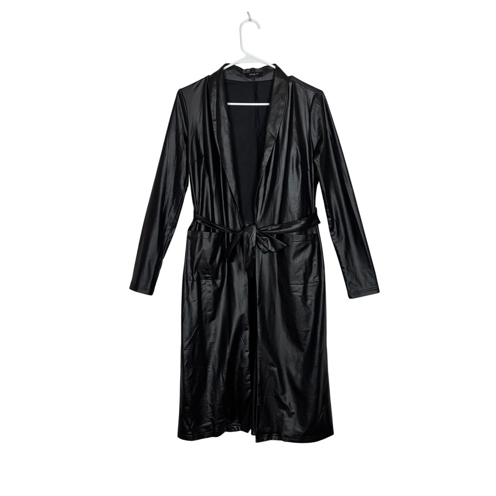 Shiny Duster Jacket SMALL Black Belted Longline Trench Coat Streetwear Vamp Emo
